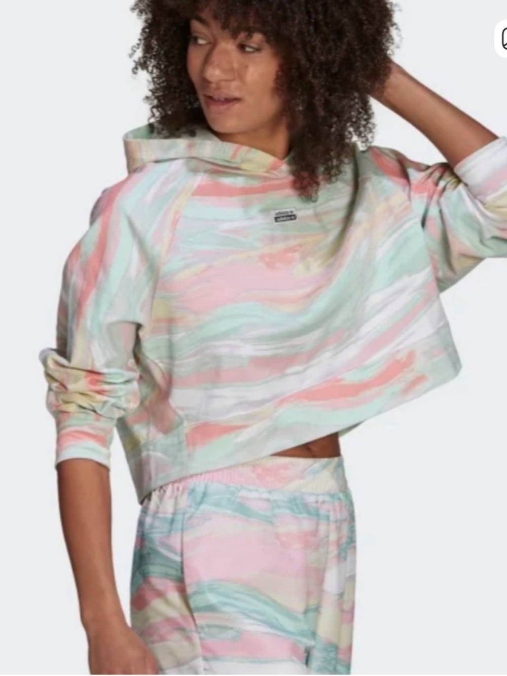 adidas Pastel Tie-Dye Marble Cropped Hoodie Pink Mint Cream Small
